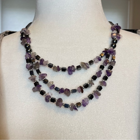 Artisan Designed Genuine Amethyst Stones & Spinel Beaded Necklace - Picture 8 of 10